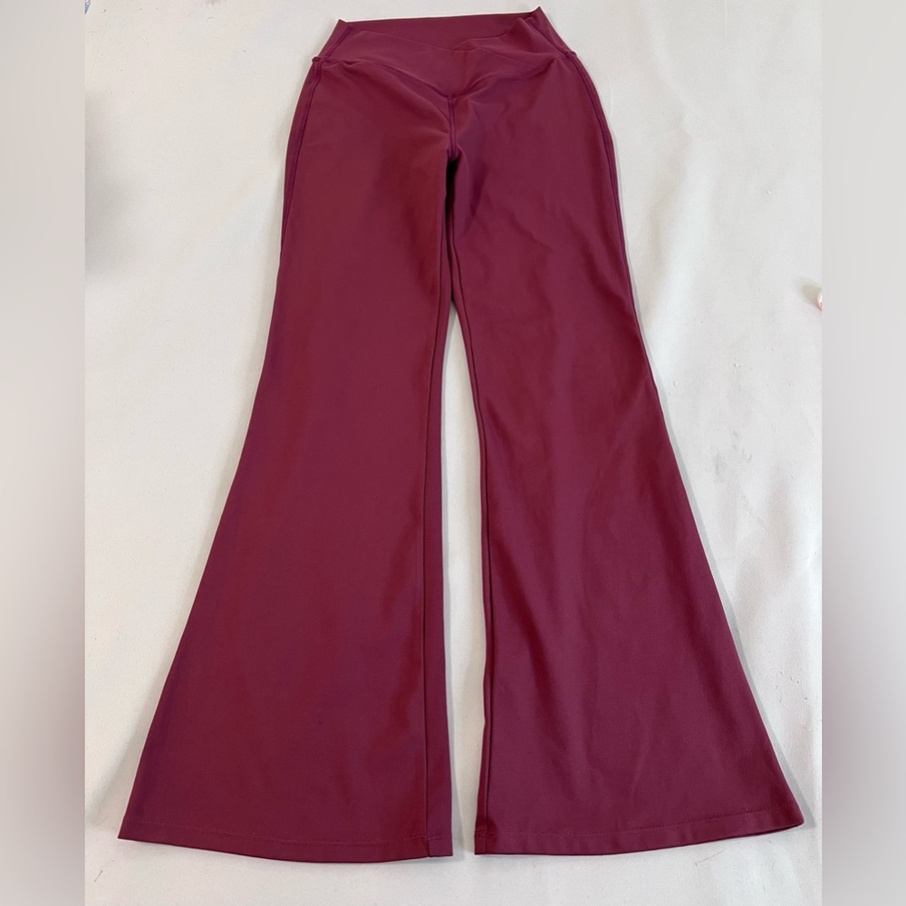 Women Yoga Pants Flare‎ Leg V- Waist Bootcut Gym Workout Stretch Sz Medium Red